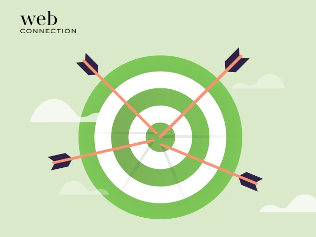 Green archery target with four arrows hitting the bullseye, illustrating location targeted banner ads