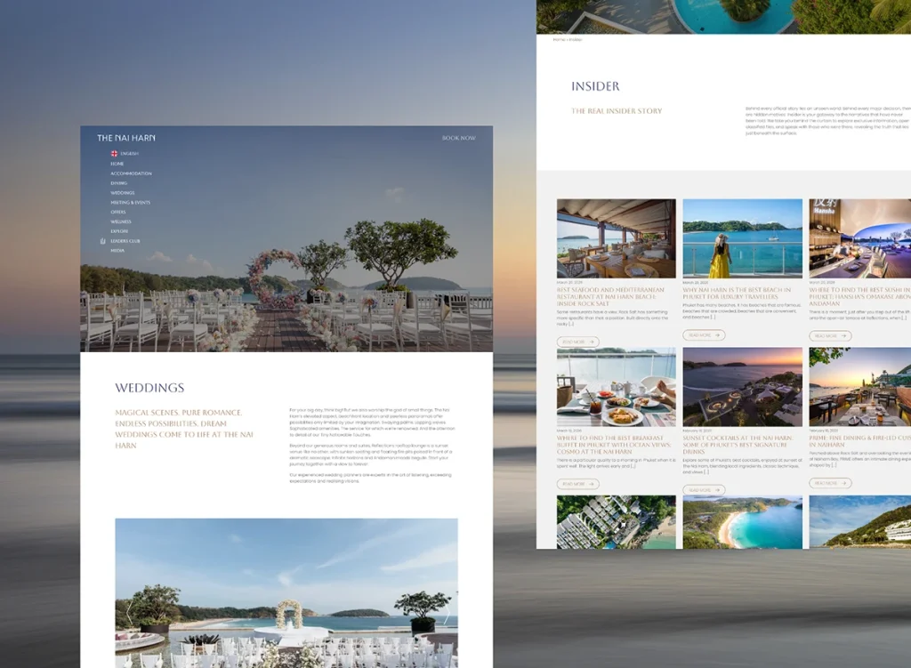 The Nai Harn Phuket hotel website: the weddings and insider pages