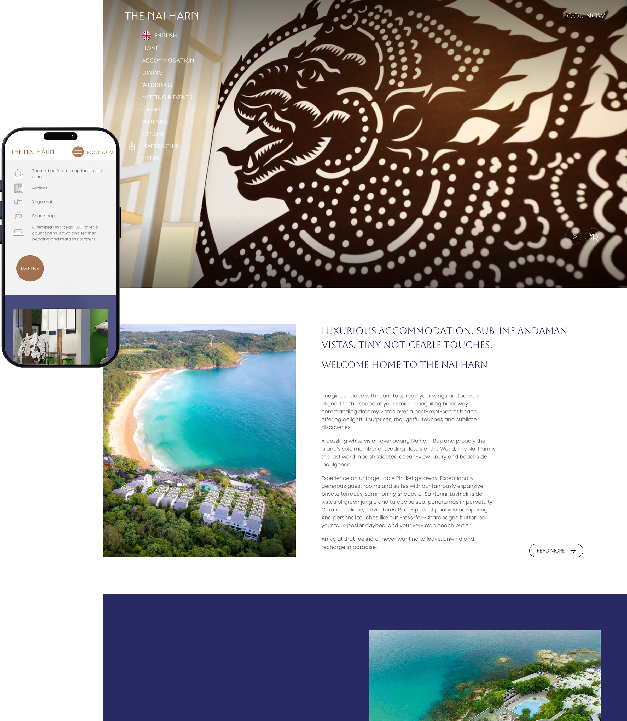 The Nai Harn website home page on a desktop and a phone